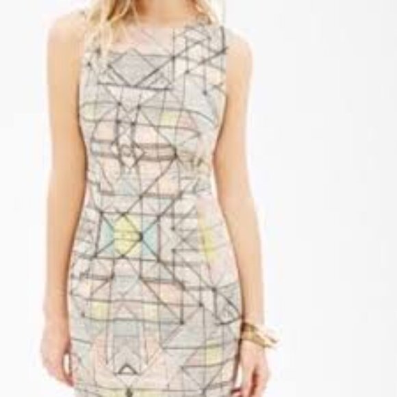 Forever 21 Pastel Floral Geometric Pattern Sleeveless Midi Dress Medium - Picture 8 of 8